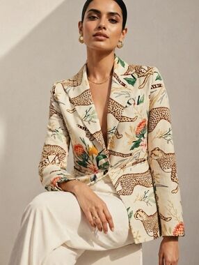 Las Surenas Leopard Blazer 🐆 Botanical Print Jacket | Coastal Cowgirl M